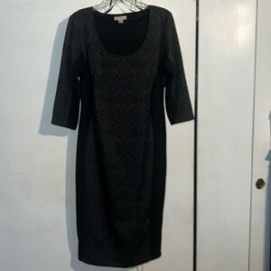 Grey and Black, Round neck, Below-The-Knee, Bodycon Dress